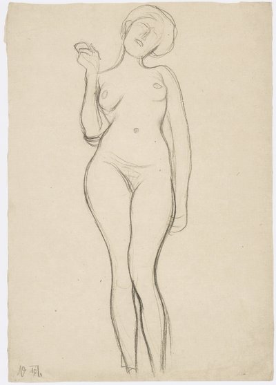 Standing Female Nude from the Front with Raised Right Arm by Gustav Klimt